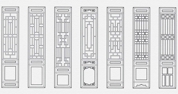 临江常用中式仿古花窗图案隔断设计图