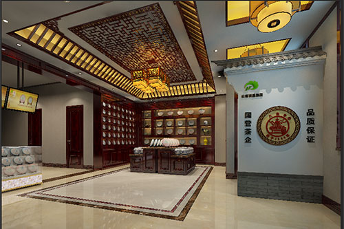 临江古朴典雅的中式茶叶店大堂设计效果图
